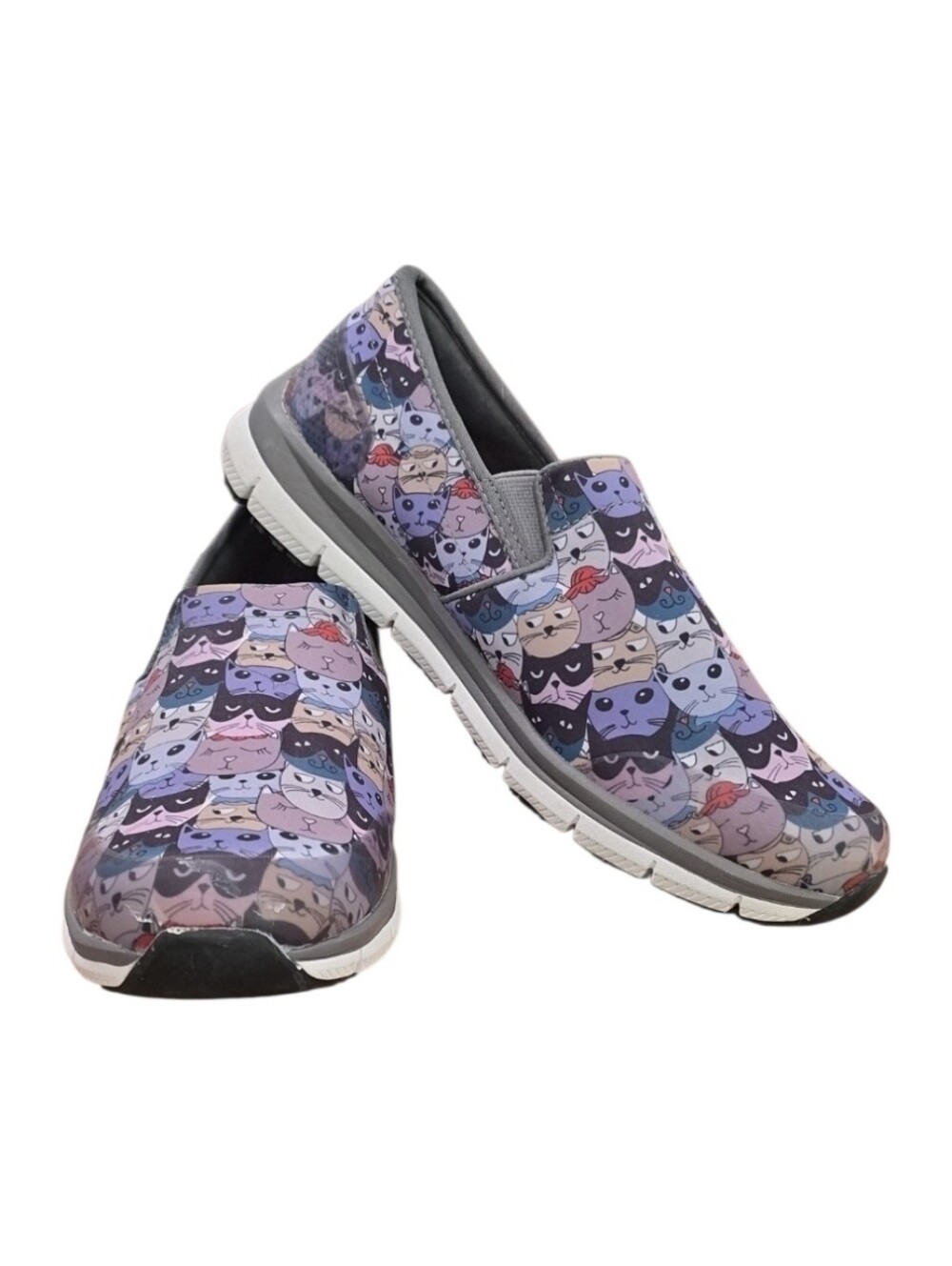 Skechers Women's Slip Resistant Cat Print Memory Foam Slip-On Shoes. Size 11